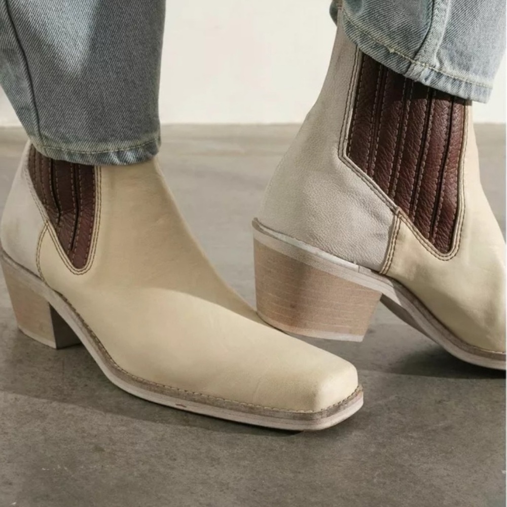 Free People Landry Square Toe Western Boots Bone Combo Size 40 US 9.5